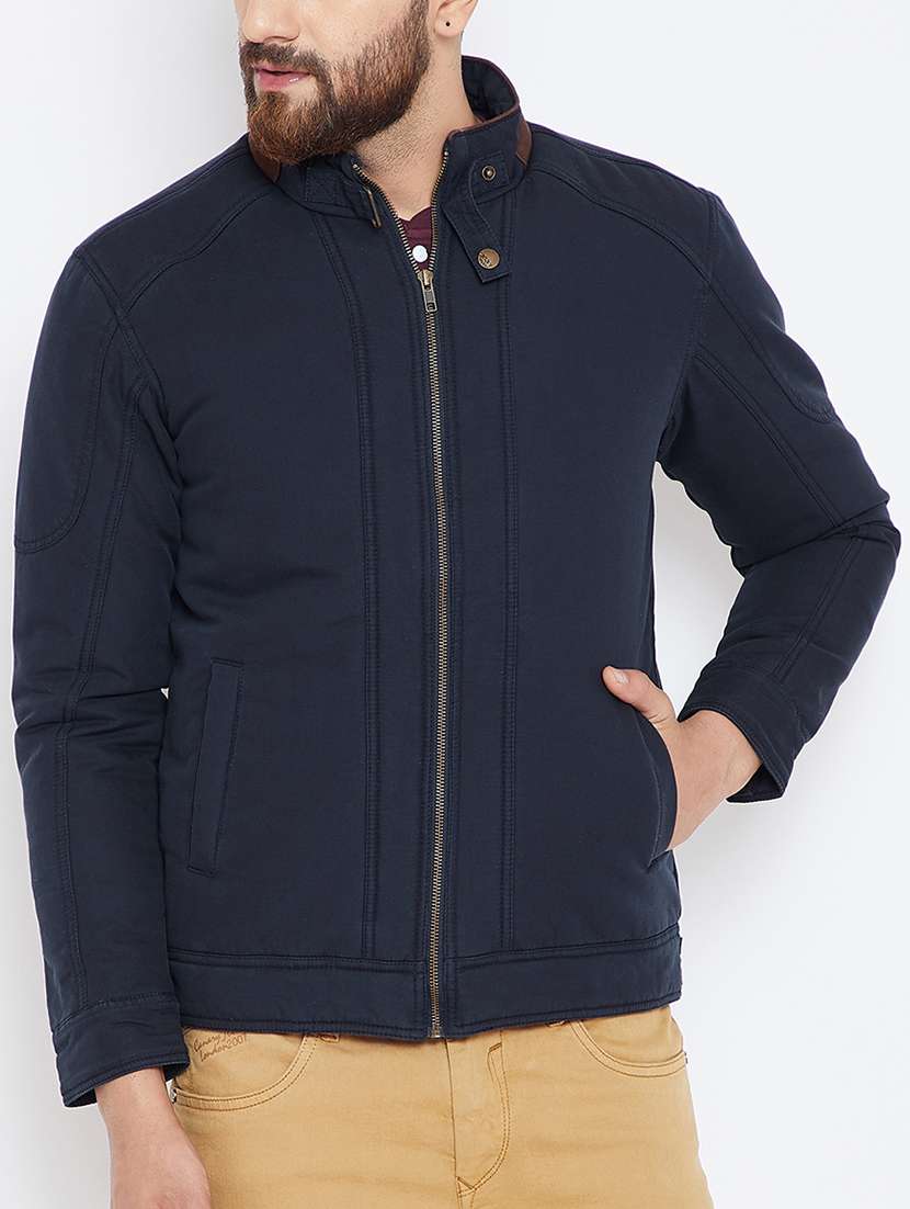 navy blue solid casual jacket