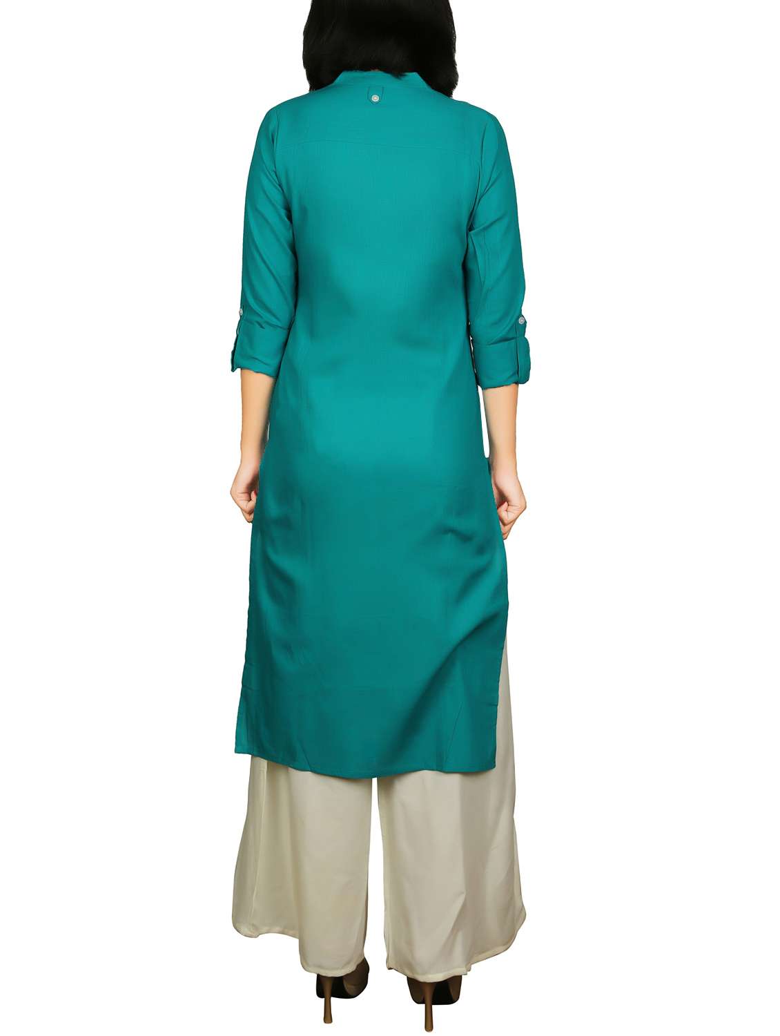 teal pintucks solid kurta - 15722492 - Standard Image - 2