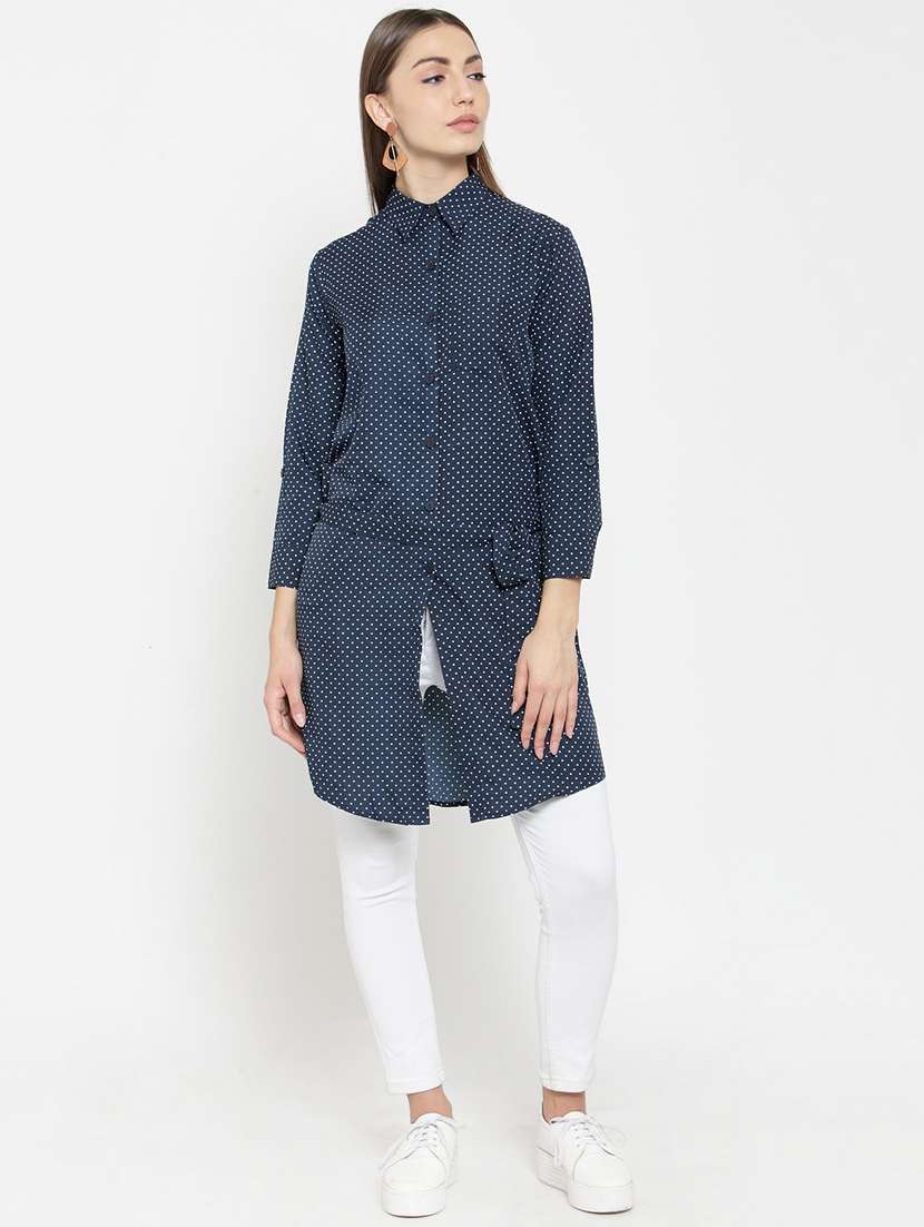 polka dots tie up waist shirt tunic
