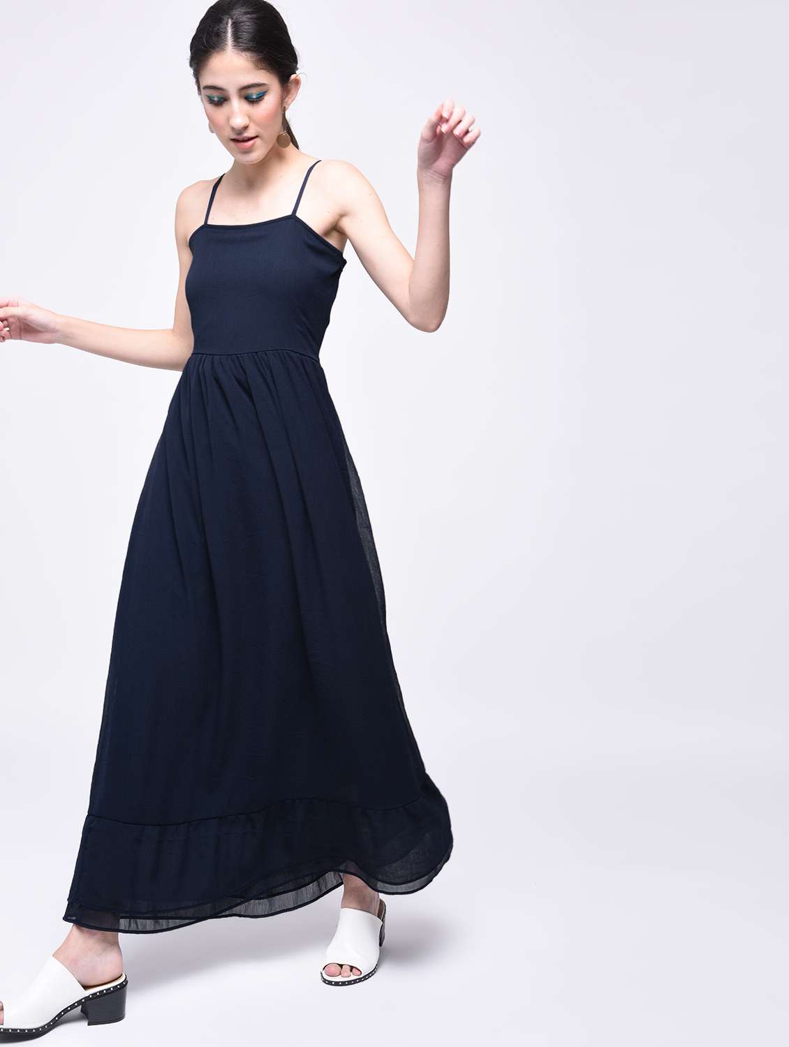 navy blue cami neck maxi dress