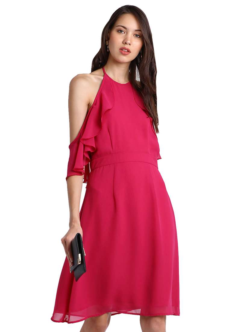 ruffled detail backless a-line dress