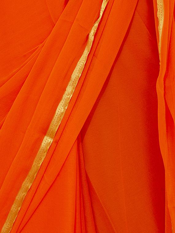orange plain saree with blouse - 15728683 - Standard Image - 2