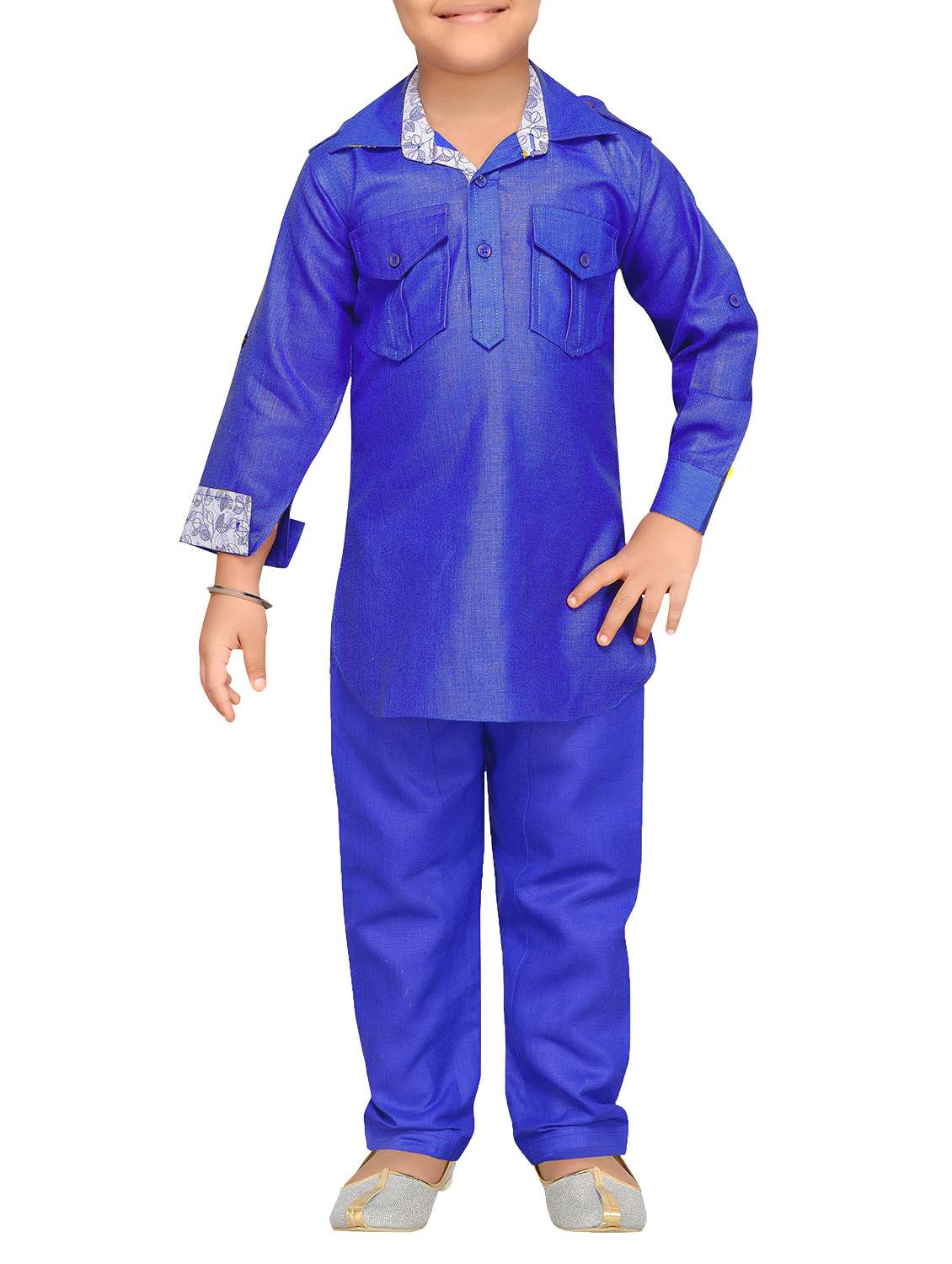 light blue cotton pathani kurta set - 15729157 -  Zoom Image - 0