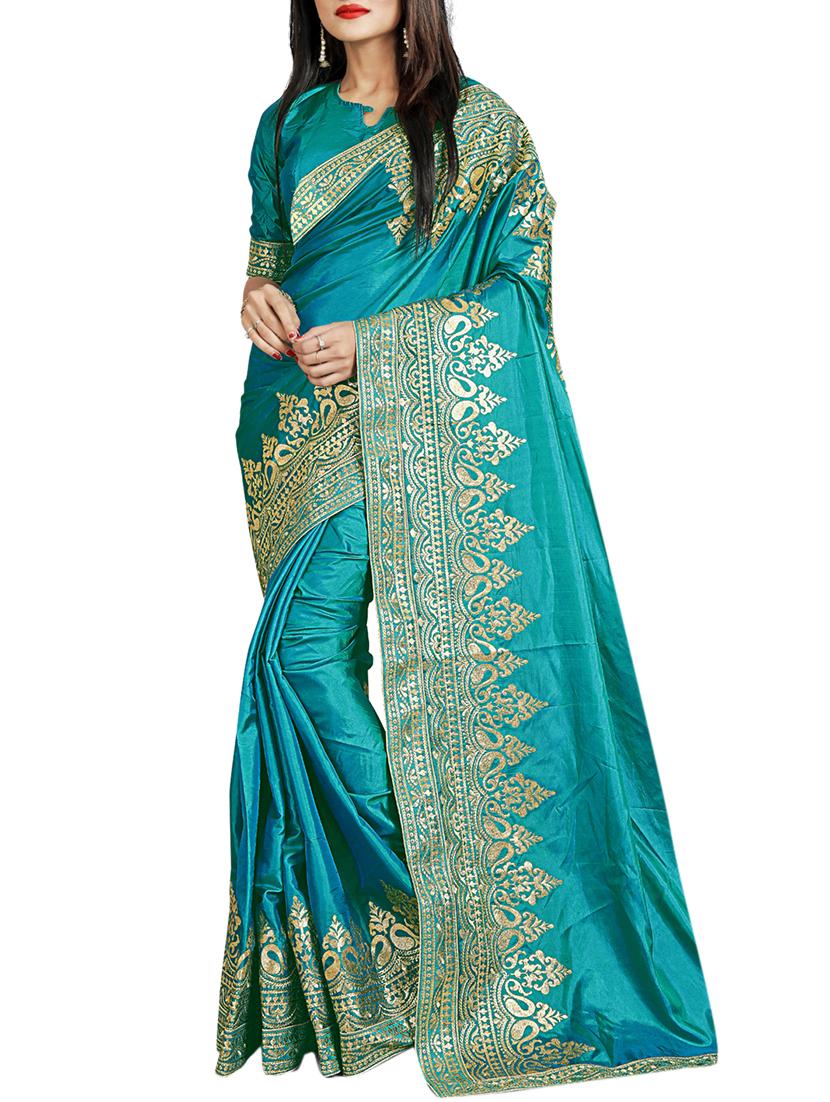 contrast thread embroidered saree with blouse