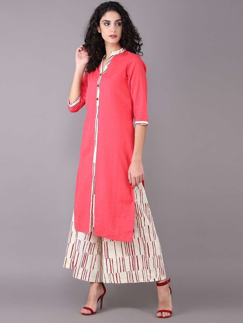 solid kurta with printed palazzo set