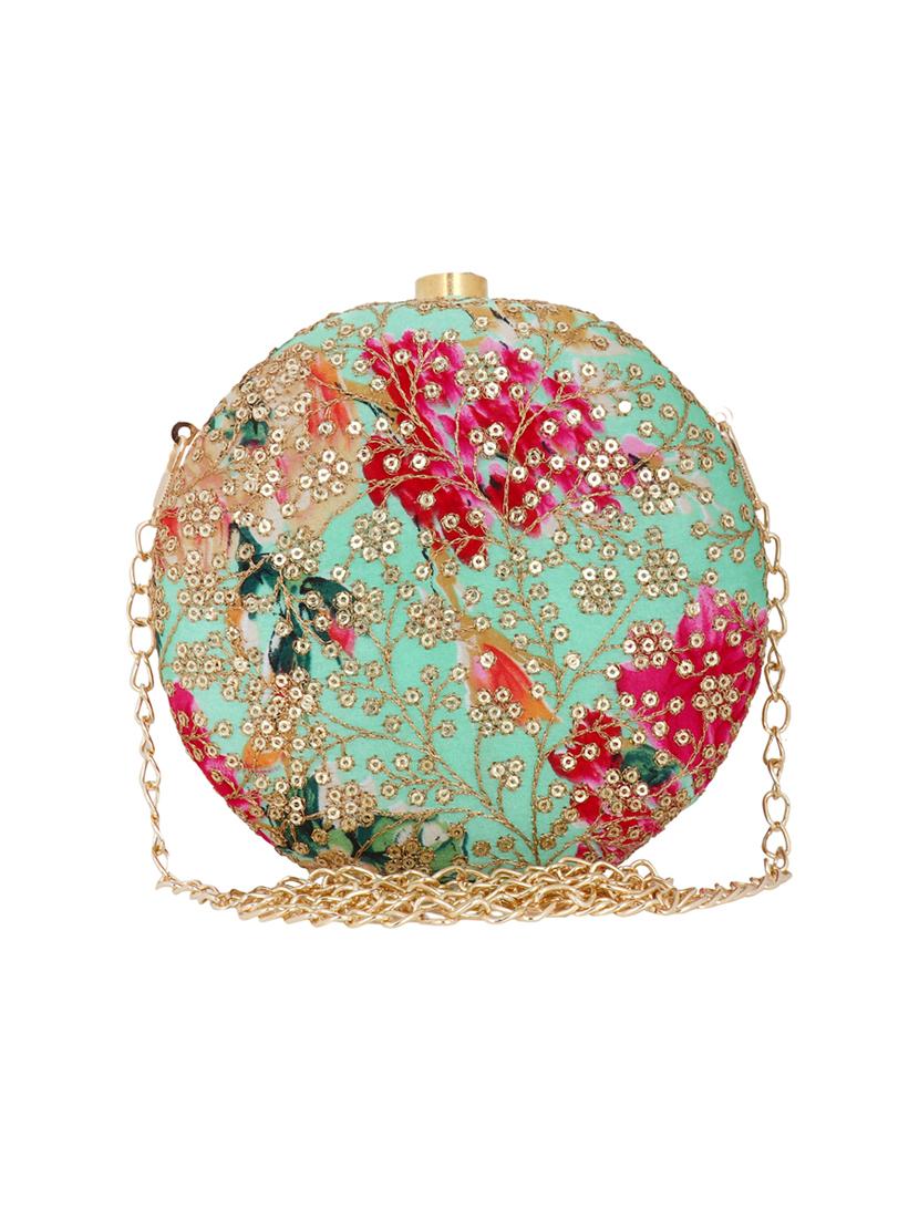 green cotton polyester blend box clutch
