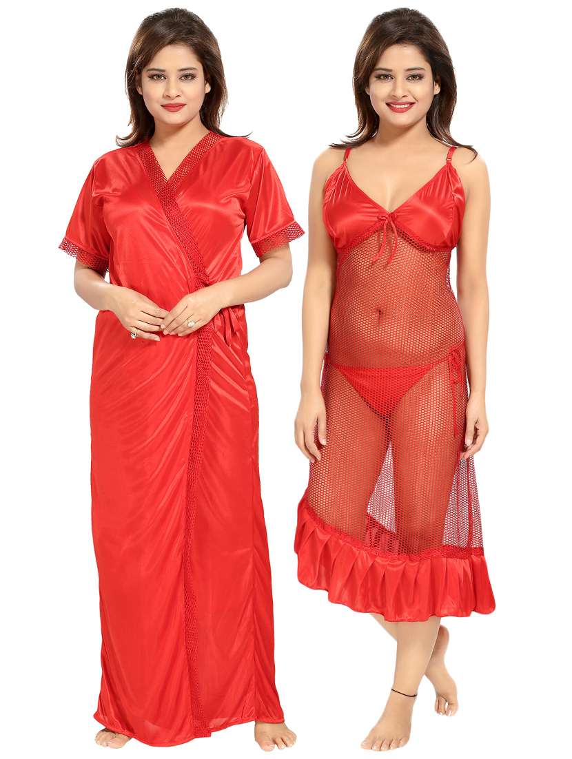 lace detail nighty with robe