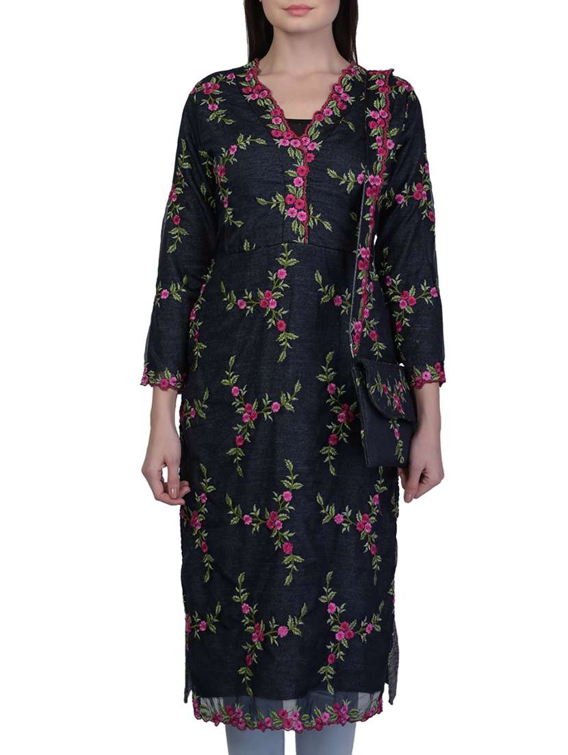 embroidered straight woolen kurta