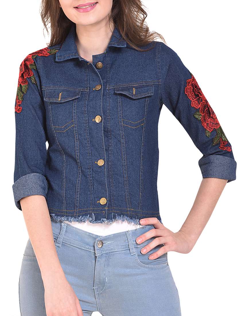 floral embroidered denim jacket