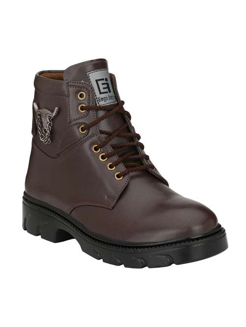 brown leatherette high ankle boots - 15742551 - Standard Image - 0