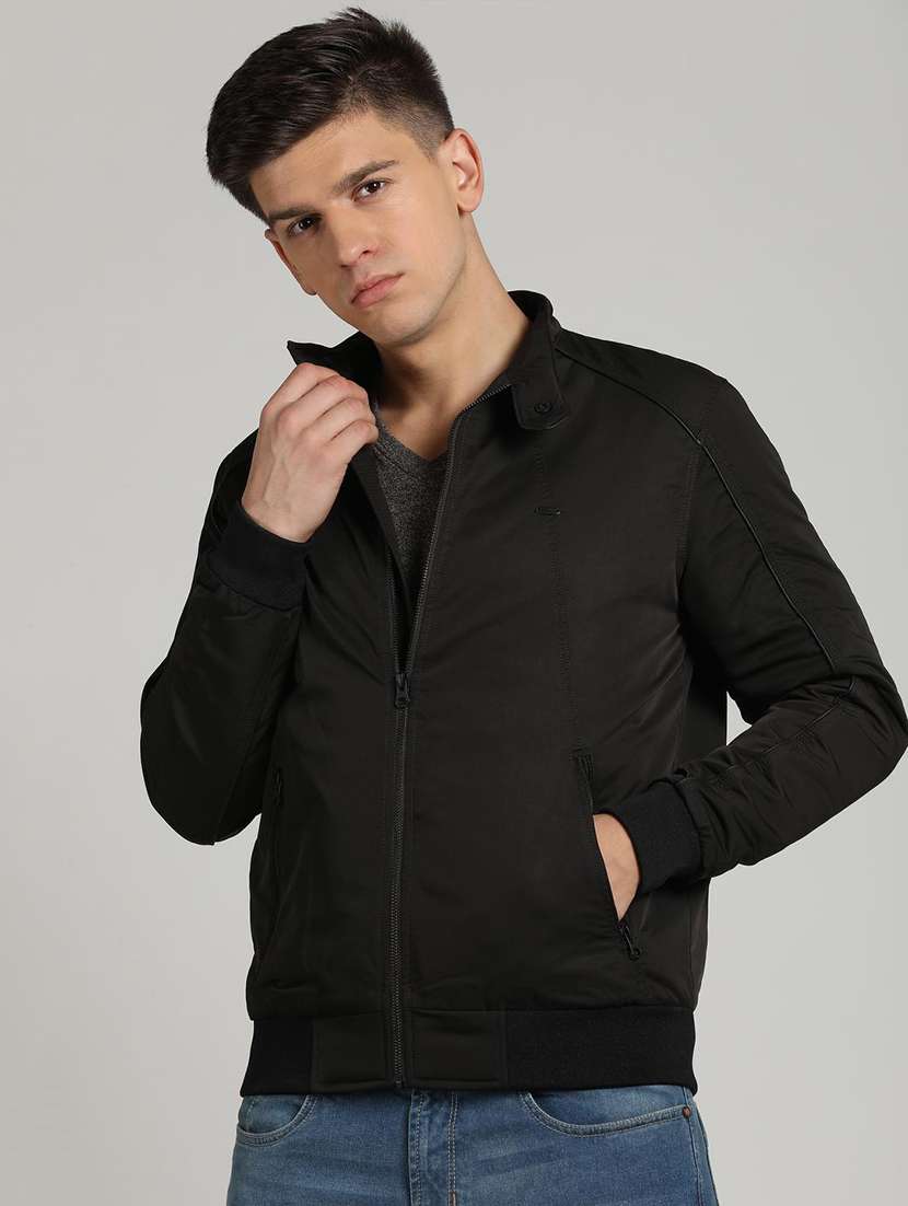 black polyester bomber jacket