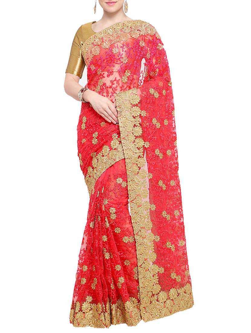 floral embroidered saree with blouse