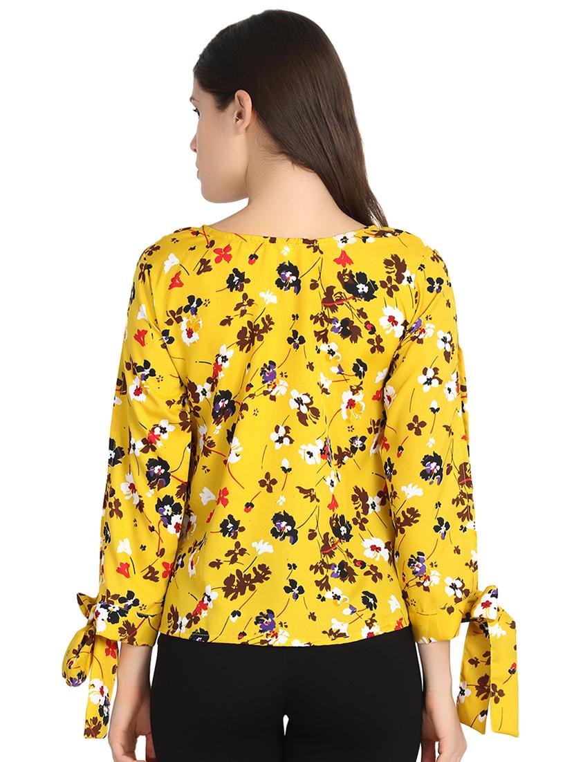 tie-up detail slit sleeved floral top - 15745068 - Standard Image - 2
