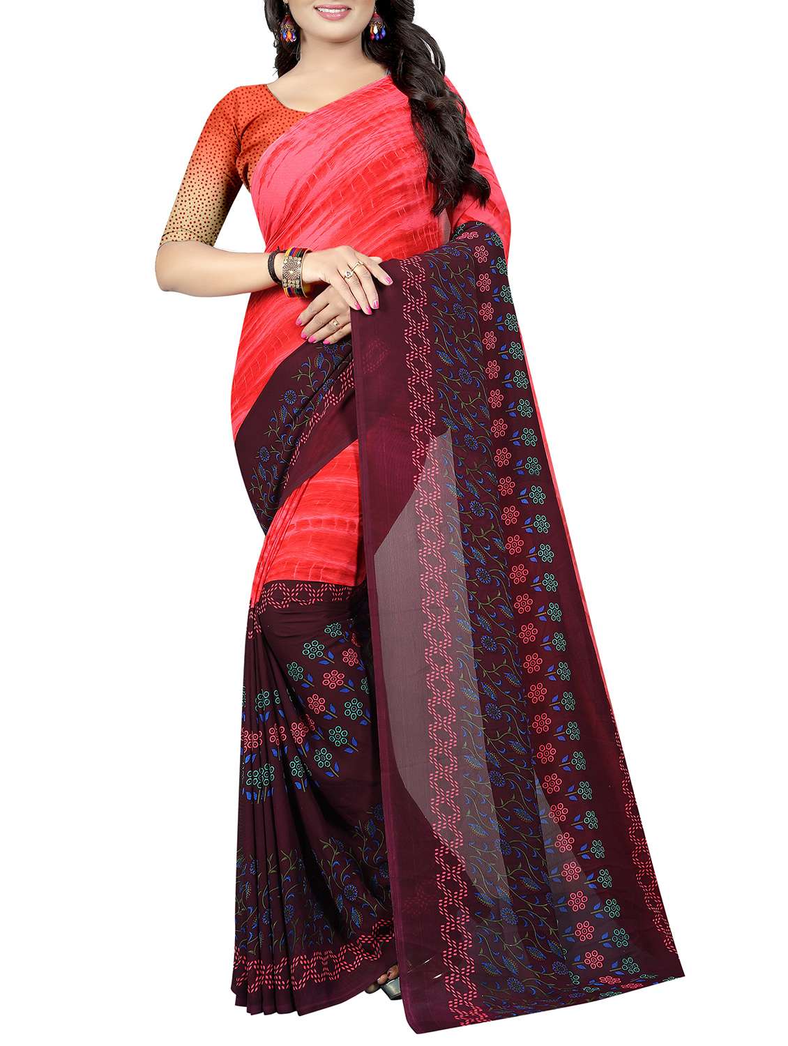 floral printed saree with blouse