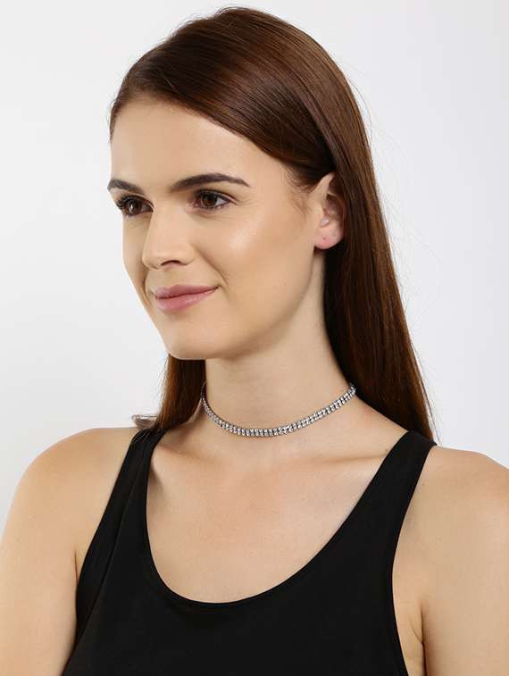 silver metal choker necklace
