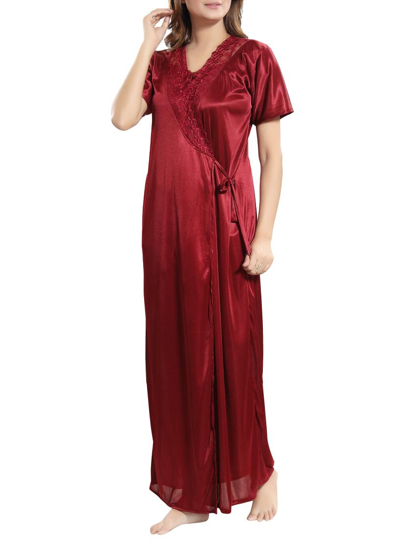 maroon solid sleepwear robe - 15748143 - Standard Image - 2
