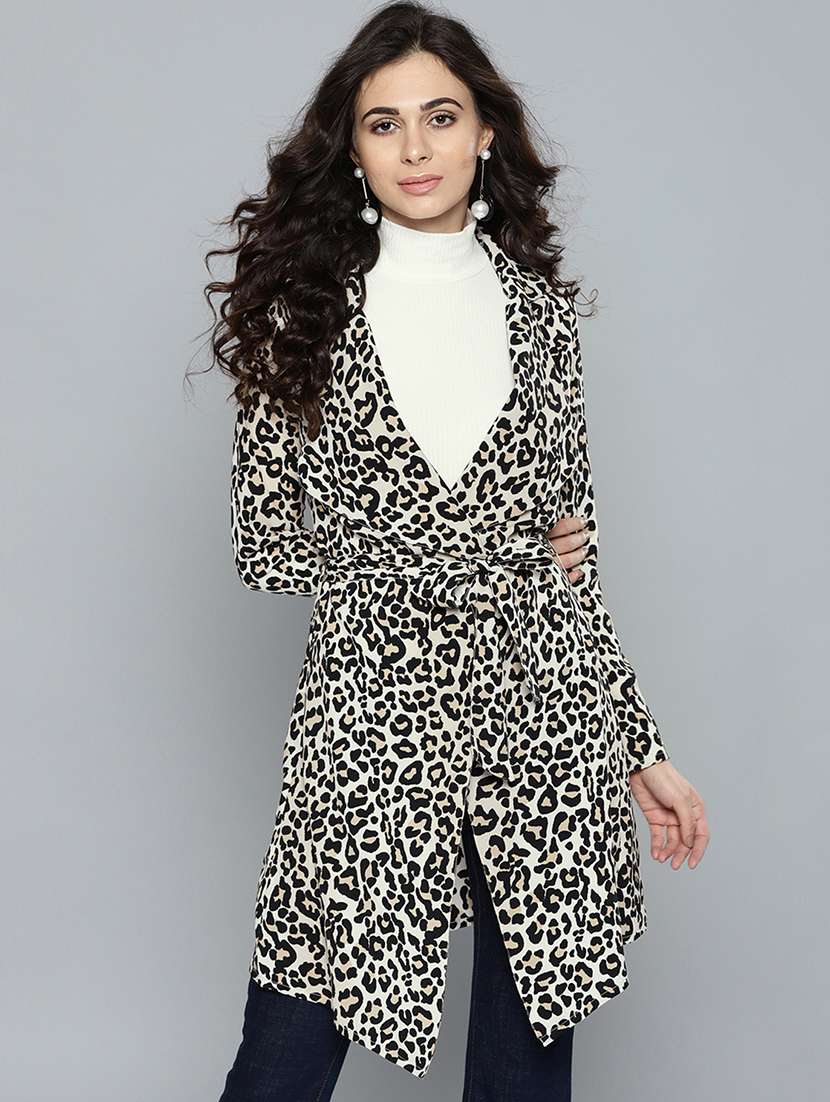 animal printed belted shrug