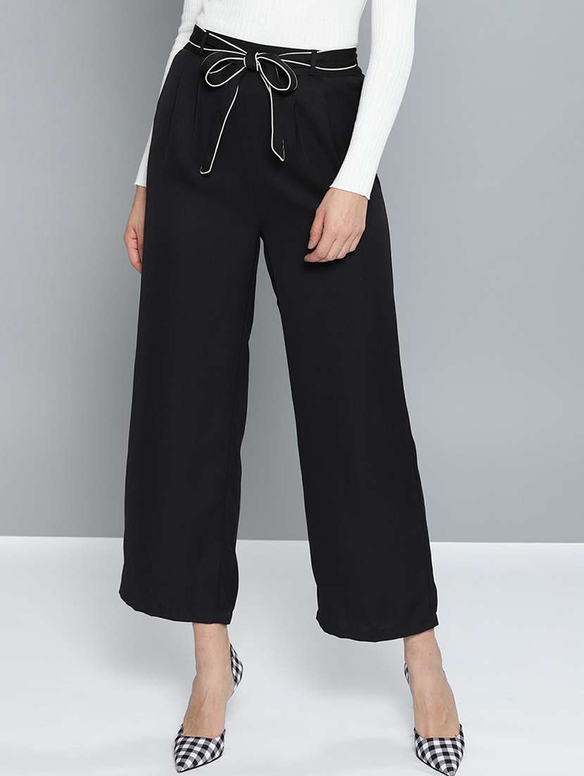 tie-up waist pleated wide leg trouser