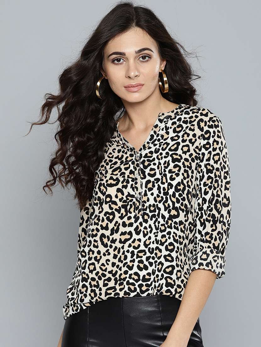 women's straight mandarin neck top