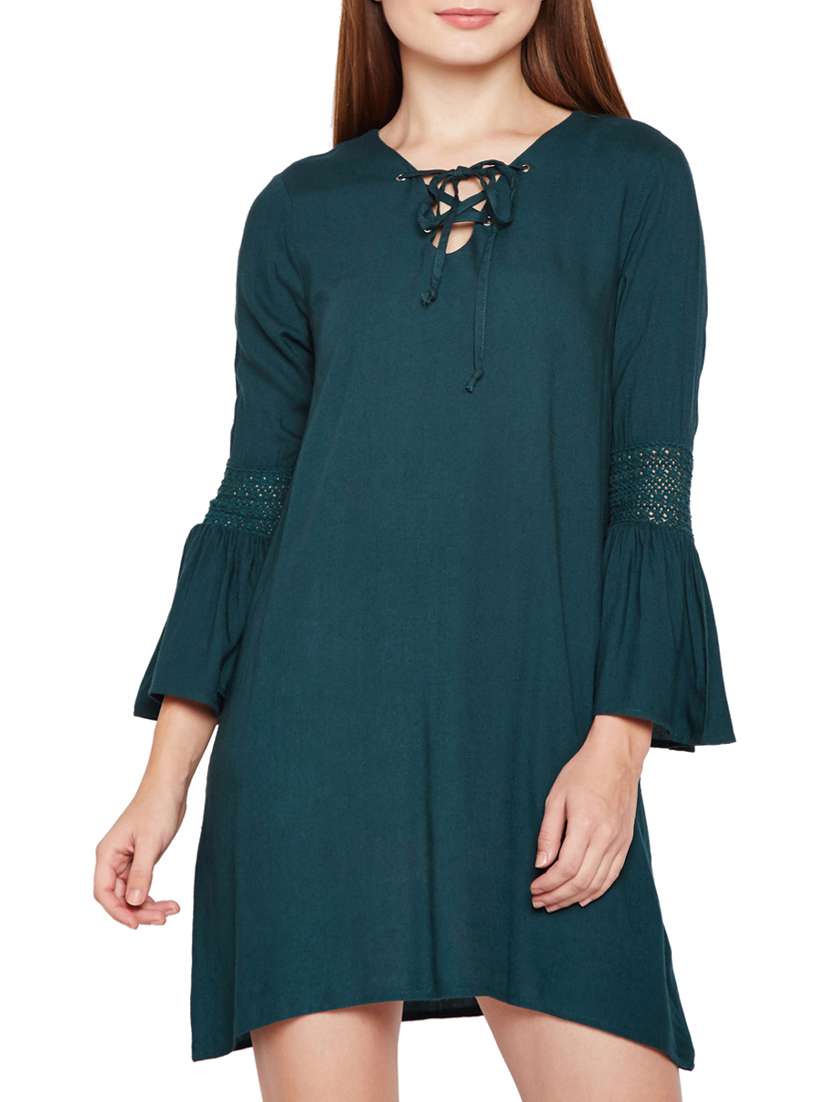 criss cross lace up bell sleeved dress