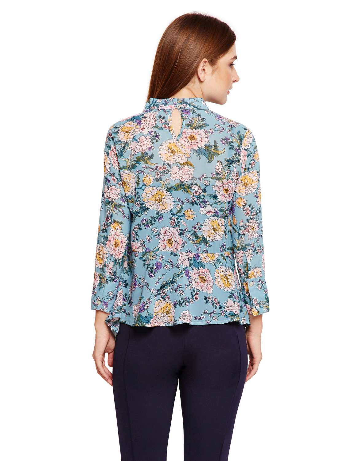mock neck floral asymmetric top - 15750521 -  Standard Image - 2
