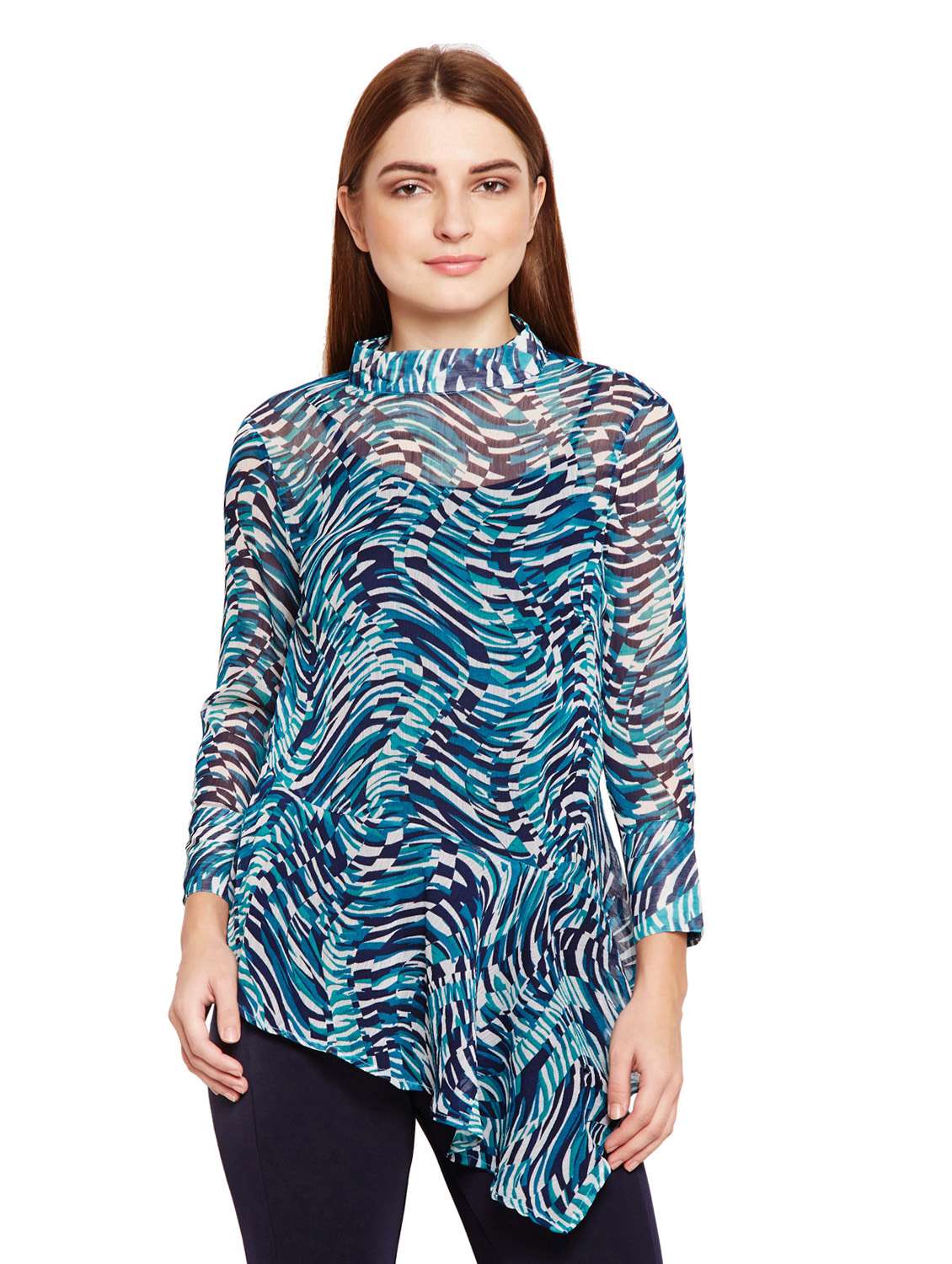 women's asymmetric mock neck top