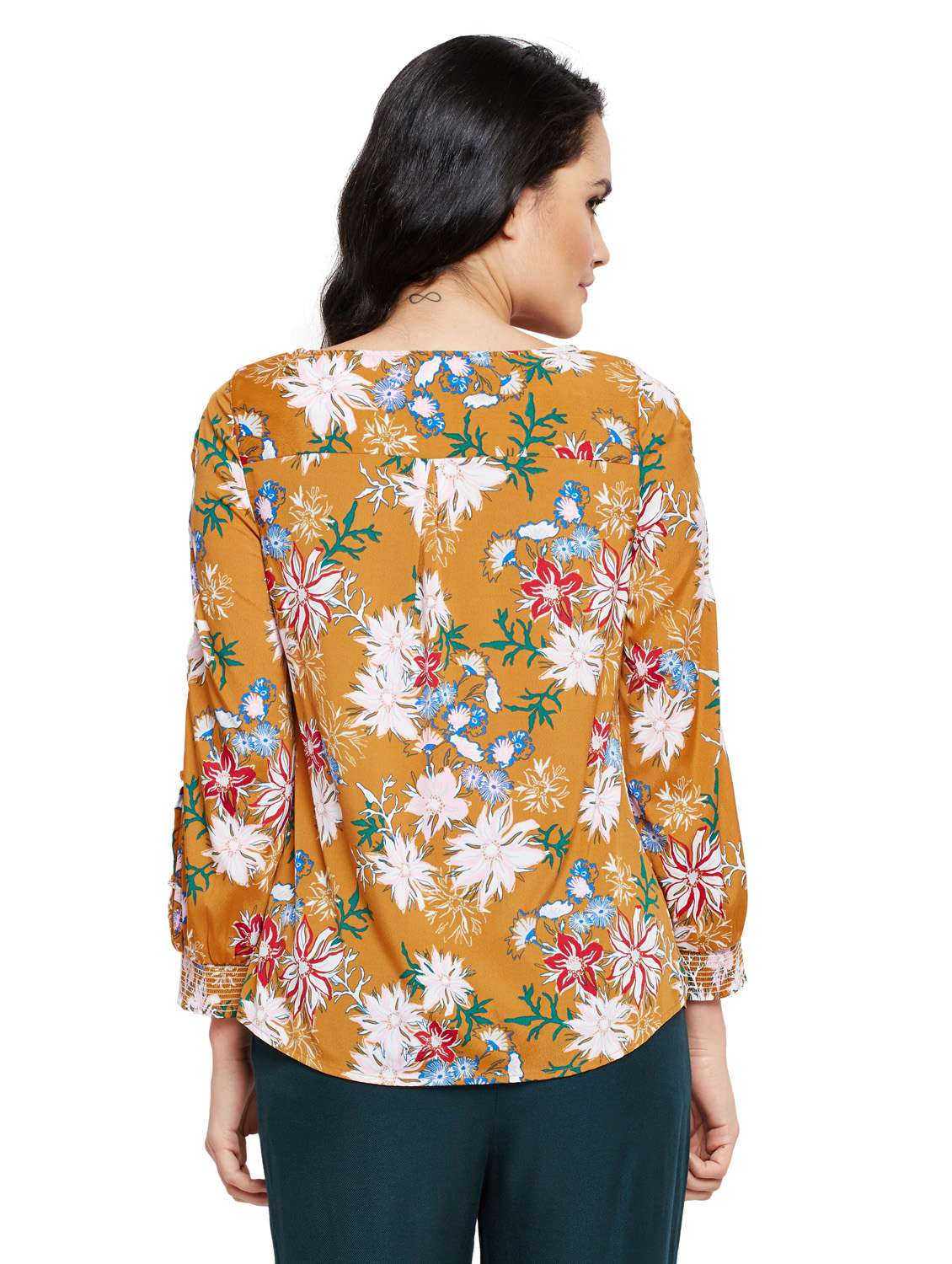 smocked cuff slit sleeved top - 15750529 -  Standard Image - 2