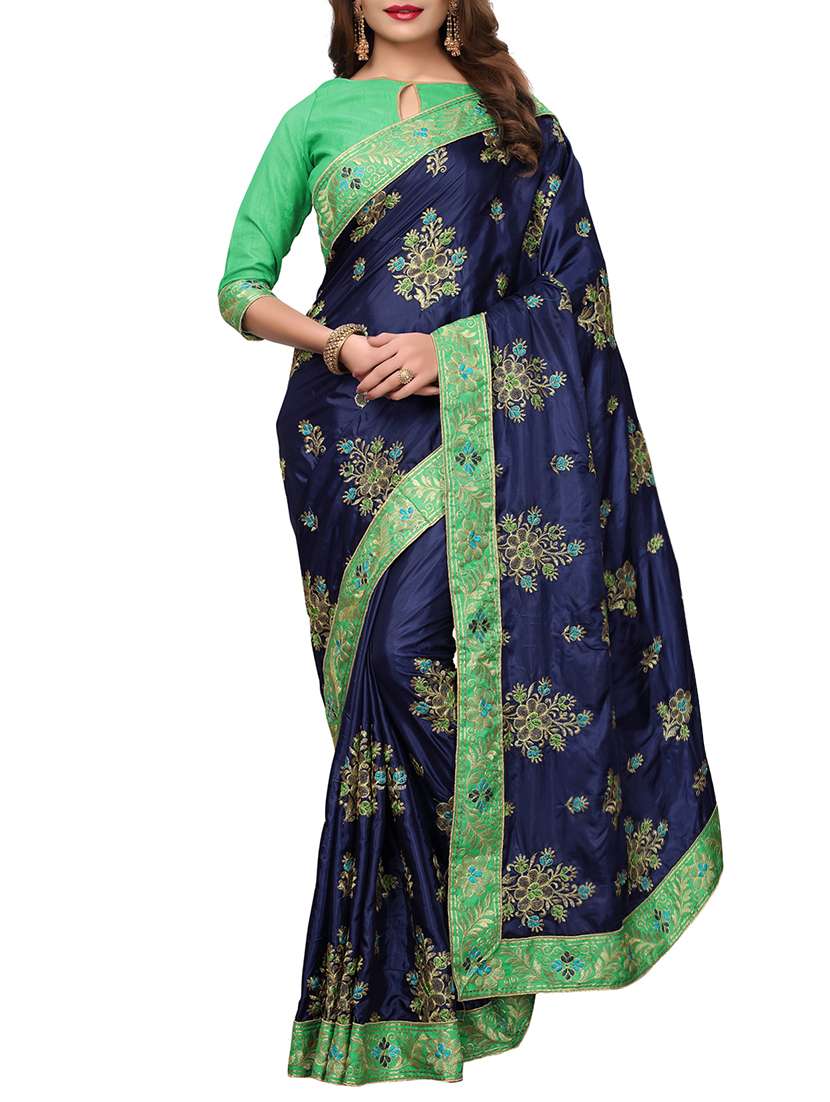 contrast border floral embroidered saree with blouse