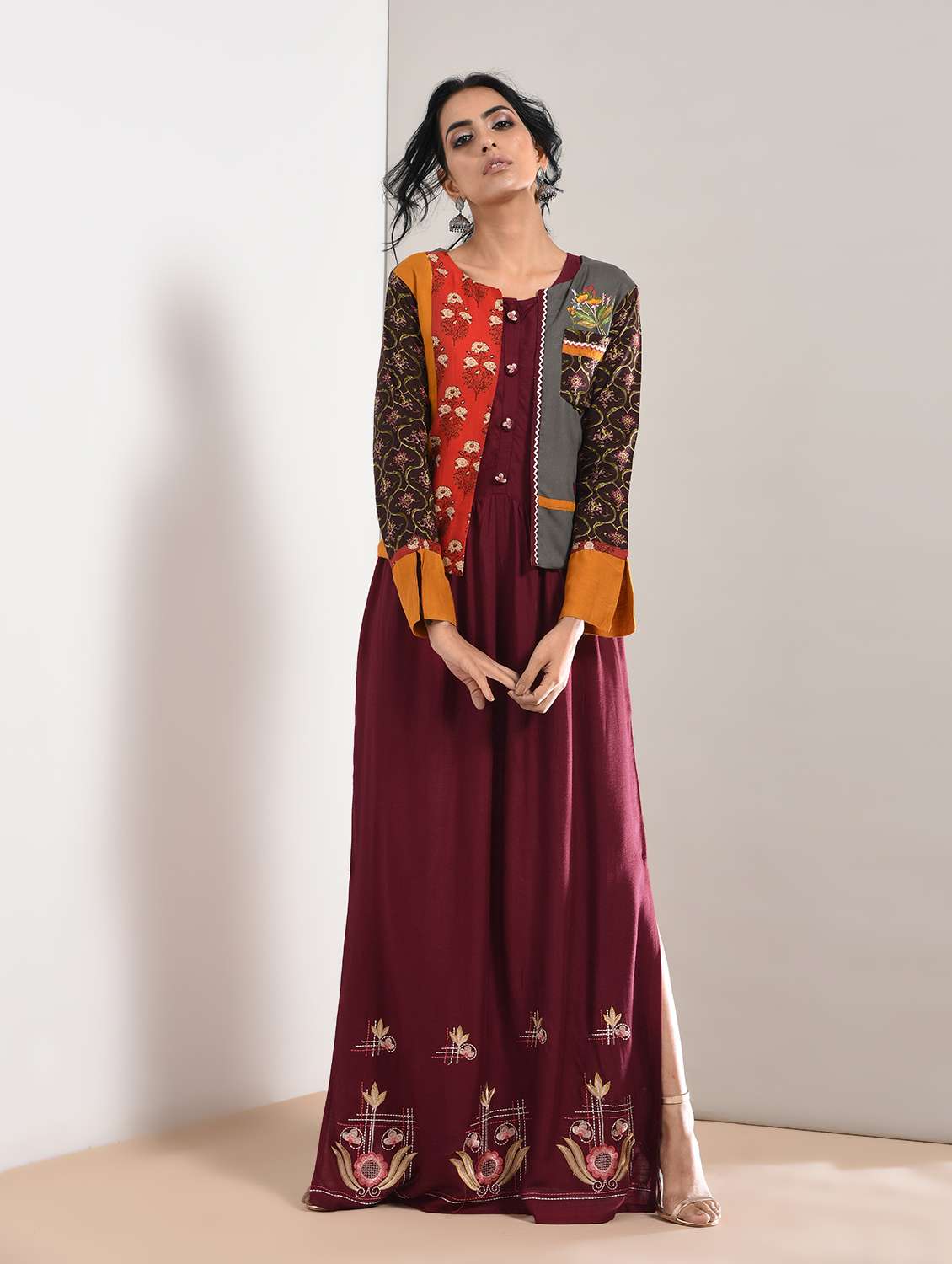 embroidered straight kurta with jacket