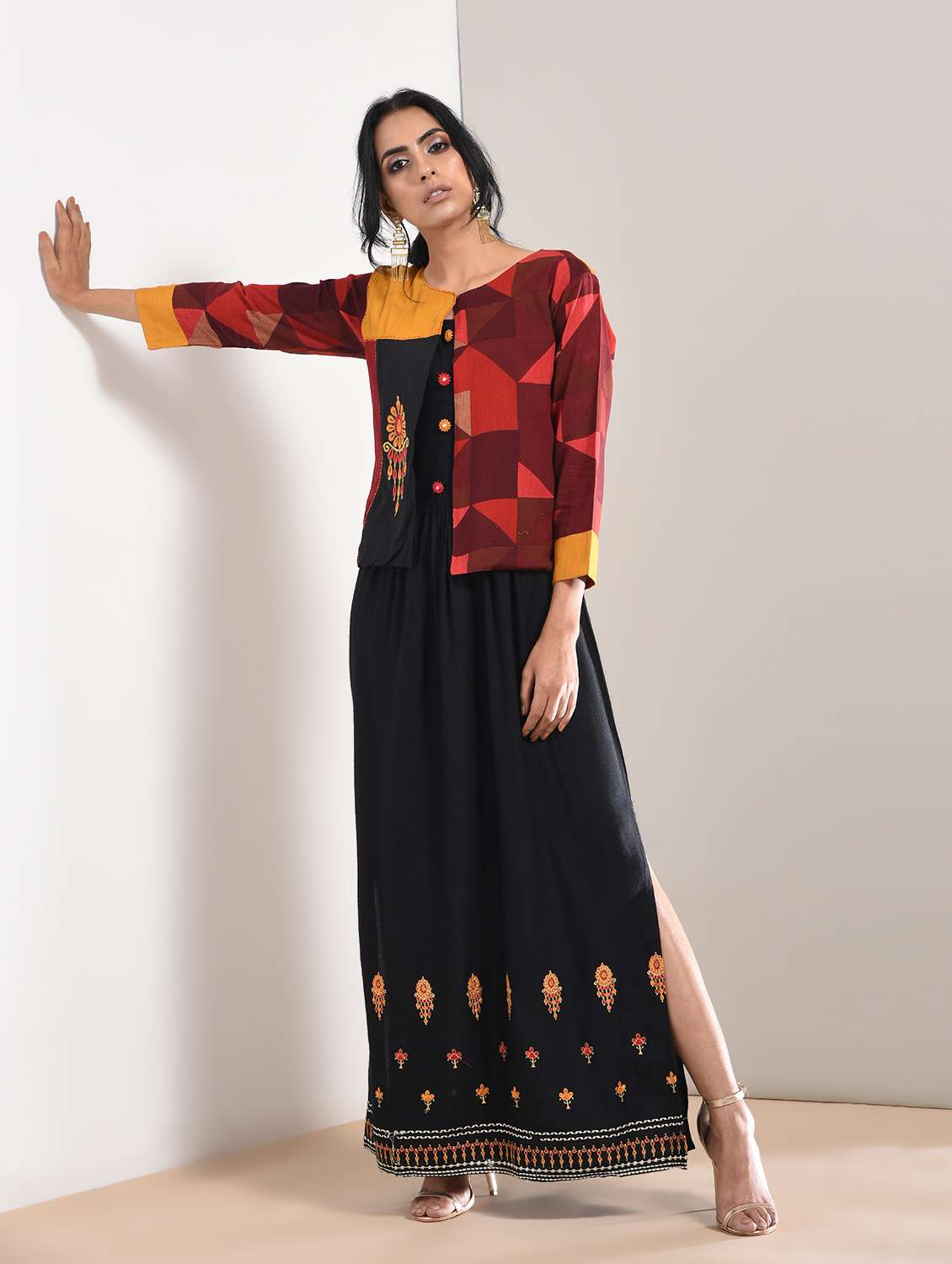 embroidered straight kurta with jacket