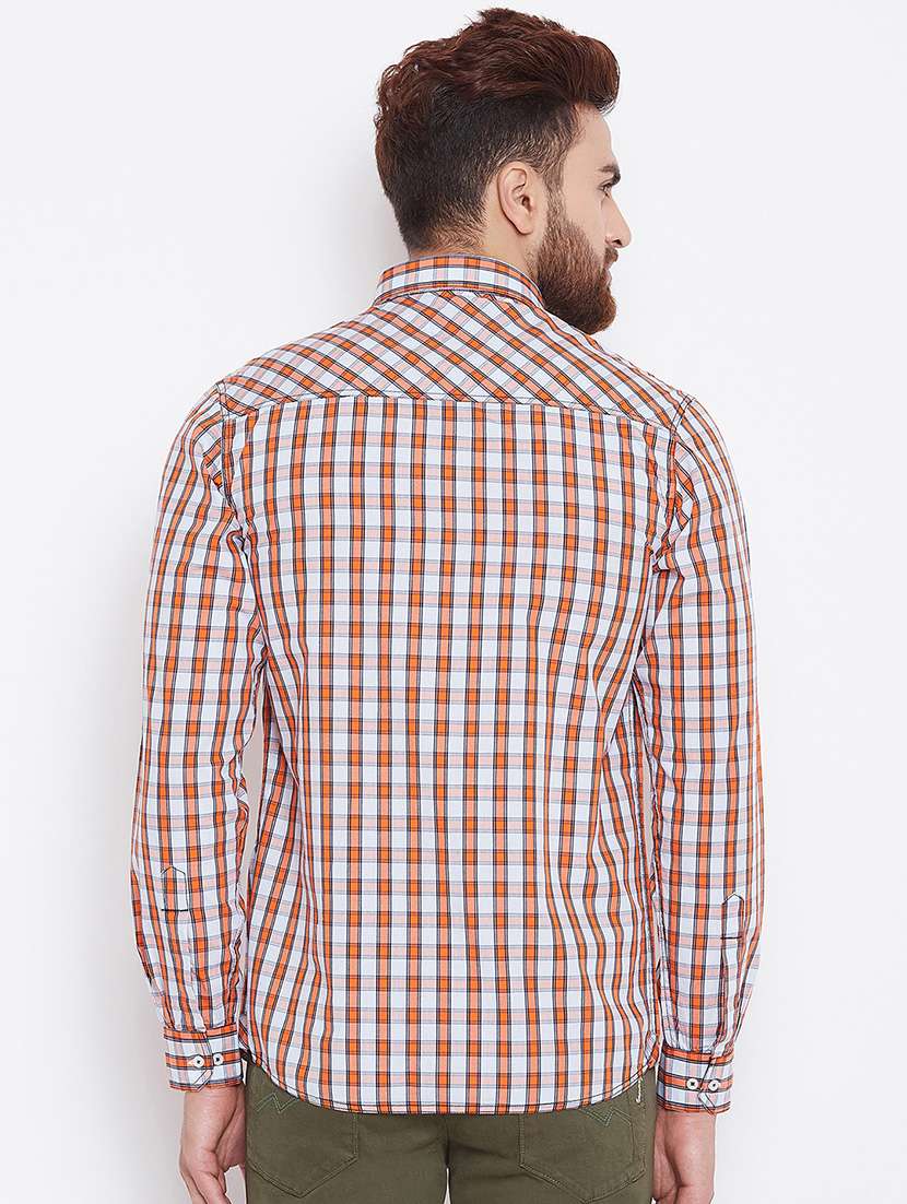 orange checkered casual shirt - 15764765 - Standard Image - 2