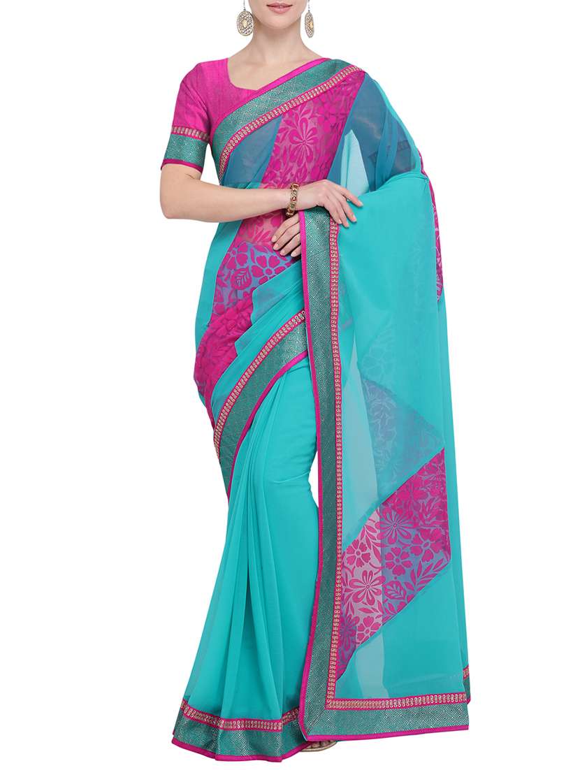 printed panel solid saree with blouse