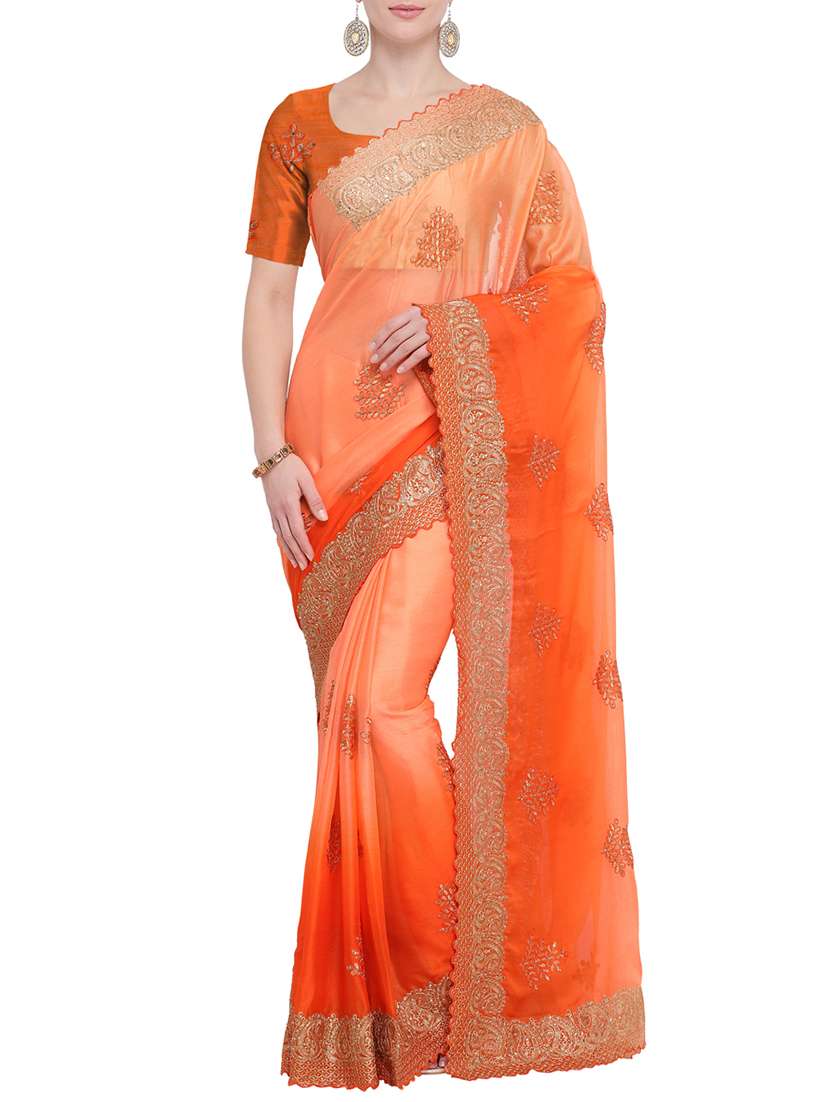 ethnic motif embroidered saree with blouse