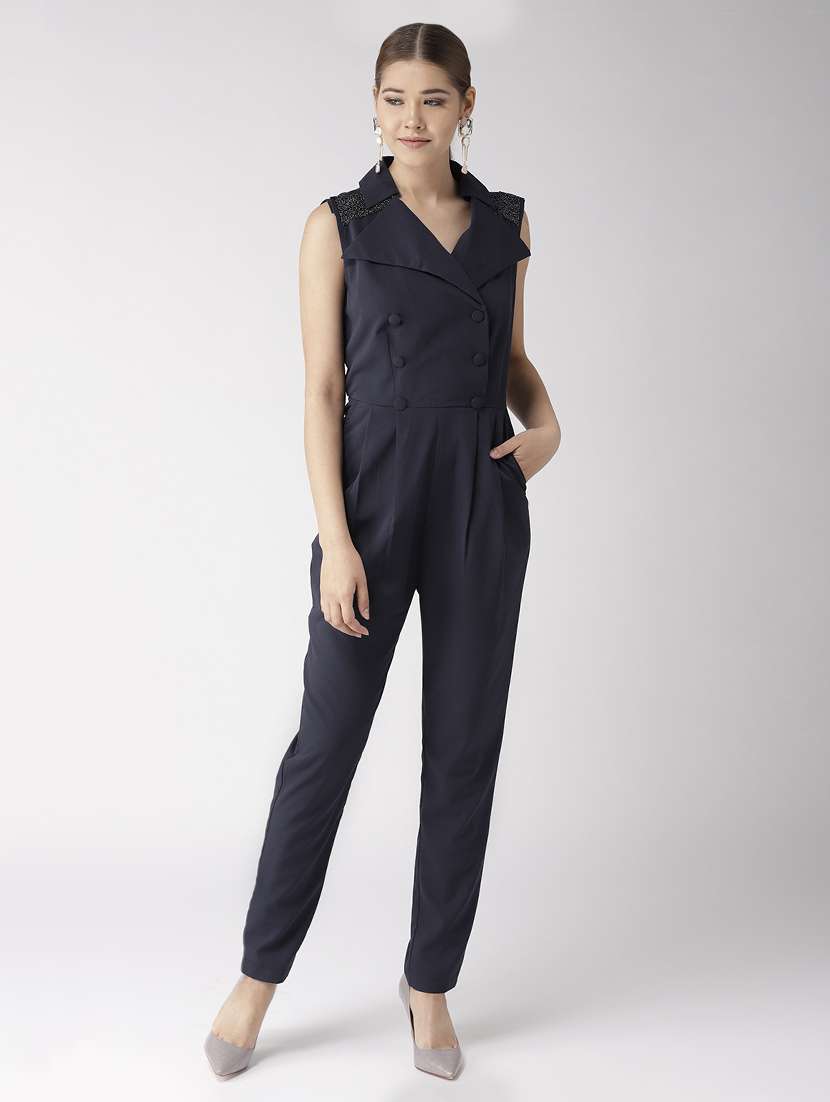 lapel neck embellished jumpsuit