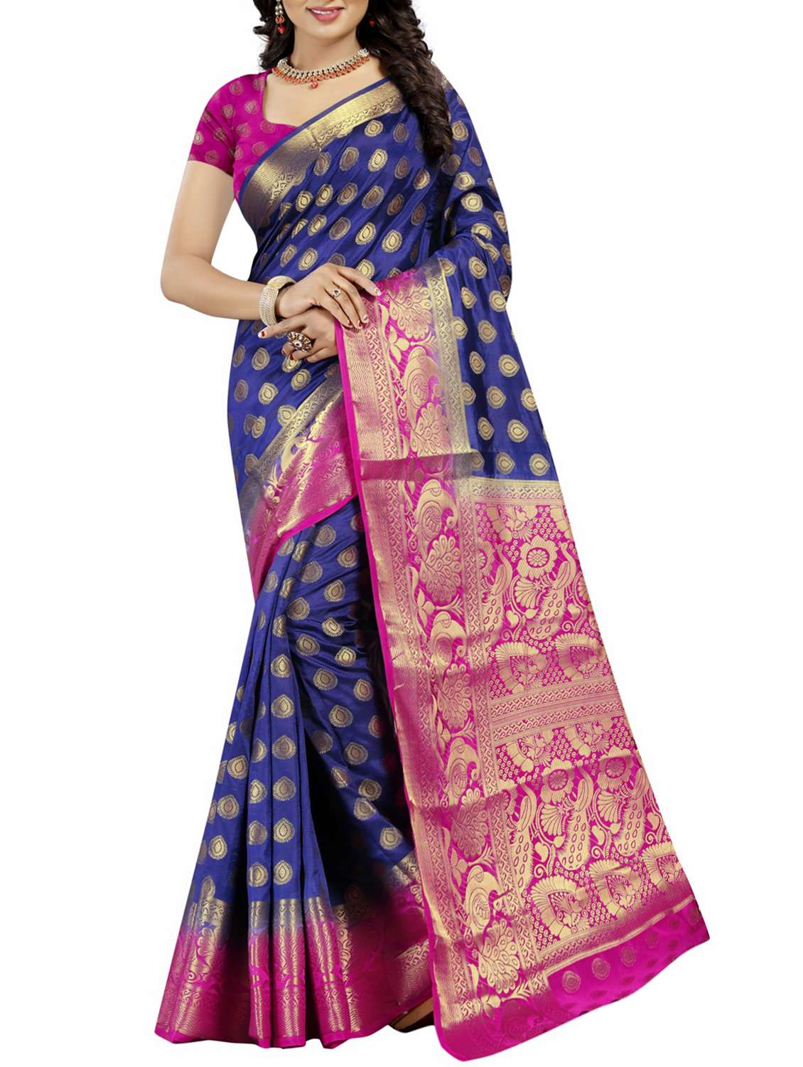 ethnic zari motif temple border saree with blouse