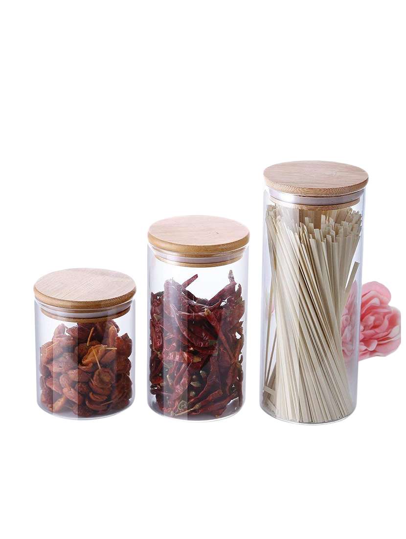 glassware kitchen food containers with bamboo lid (set of 3)