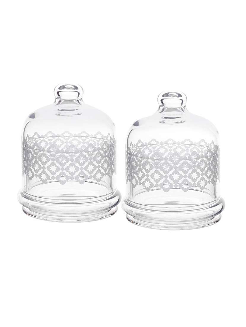  glassware food container with printed dome (set of 2)