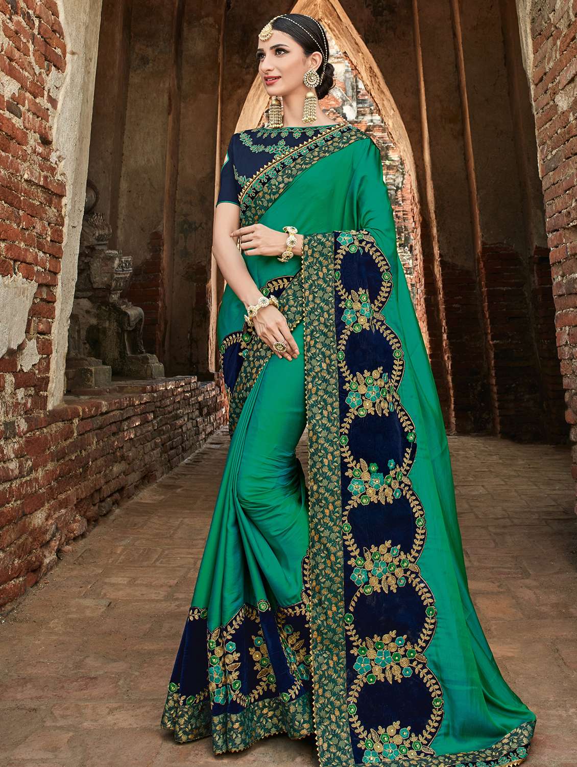 zari embroidered half & half saree with blouse