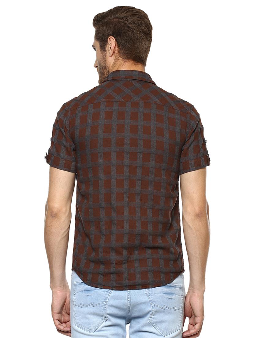 brown checkered casual shirt - 15772546 - Standard Image - 2