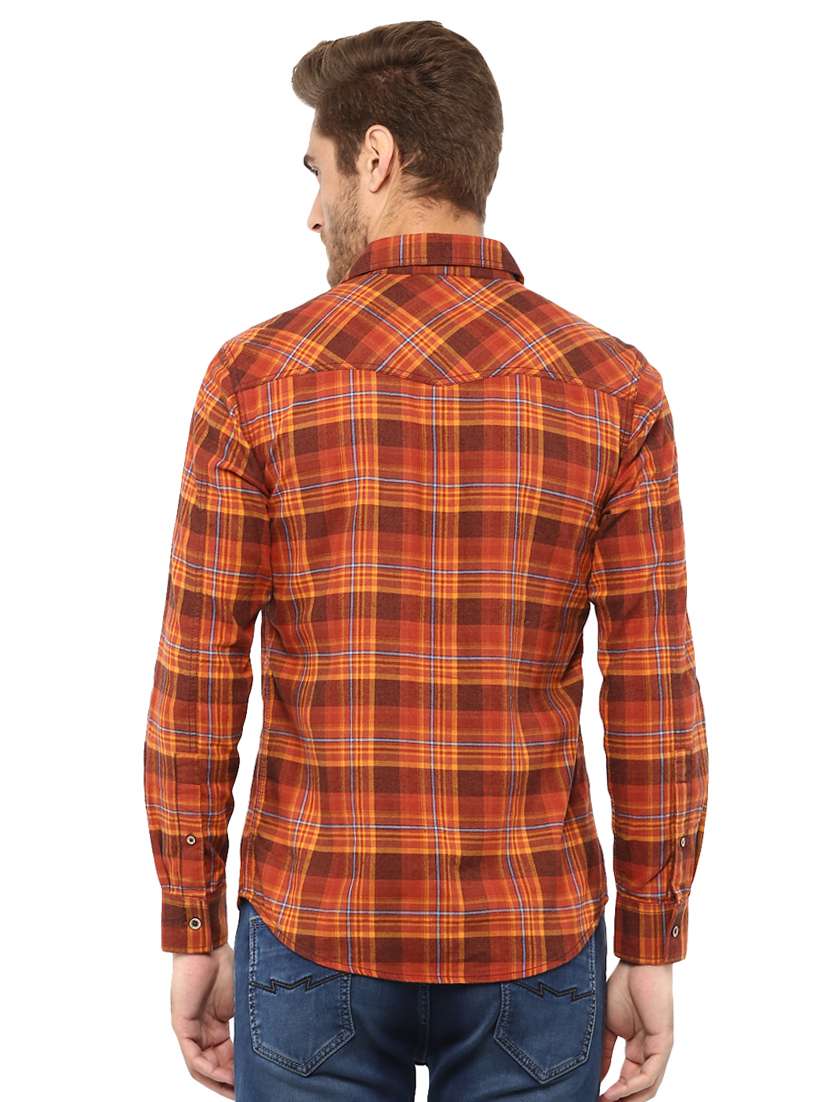 orange checkered casual shirt - 15772562 - Standard Image - 2