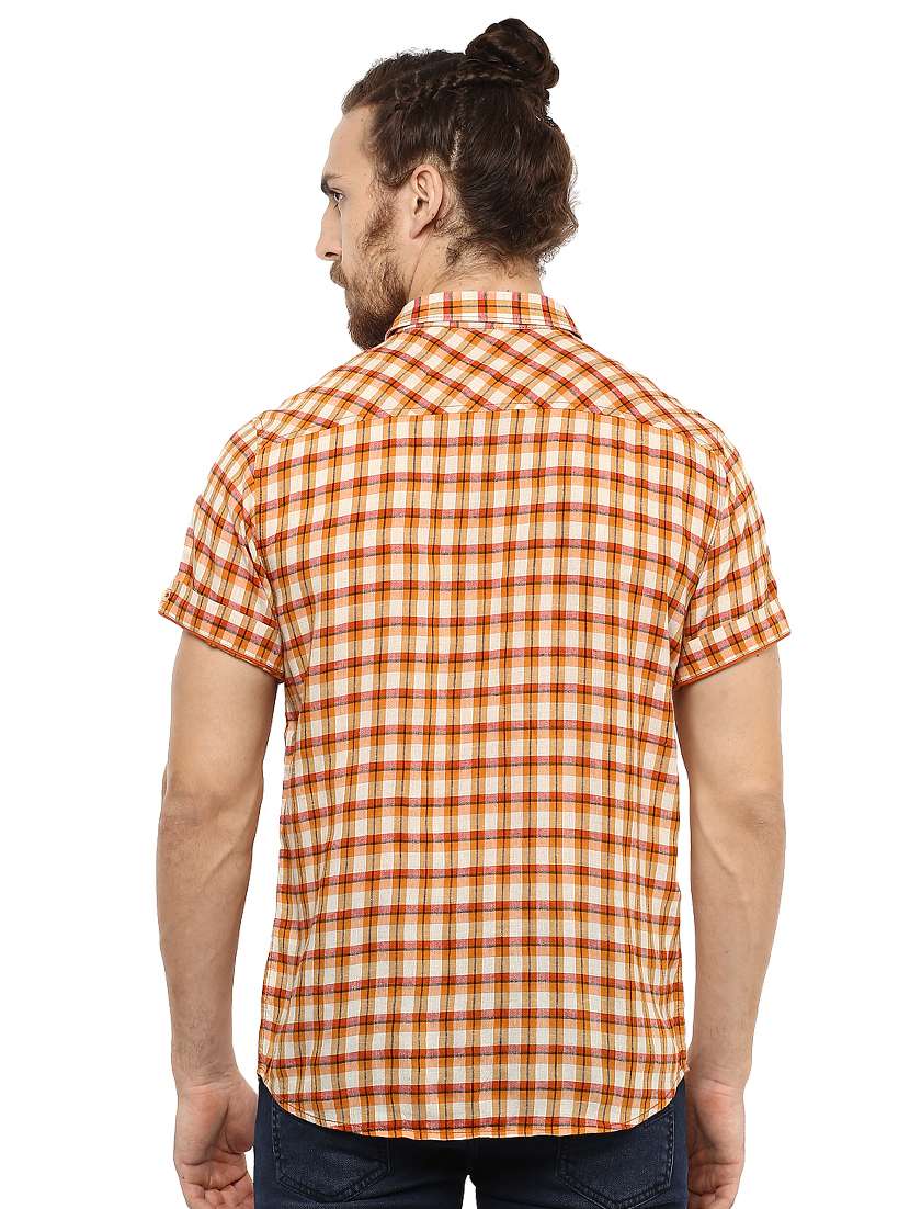 orange checkered casual shirt - 15772630 - Standard Image - 2