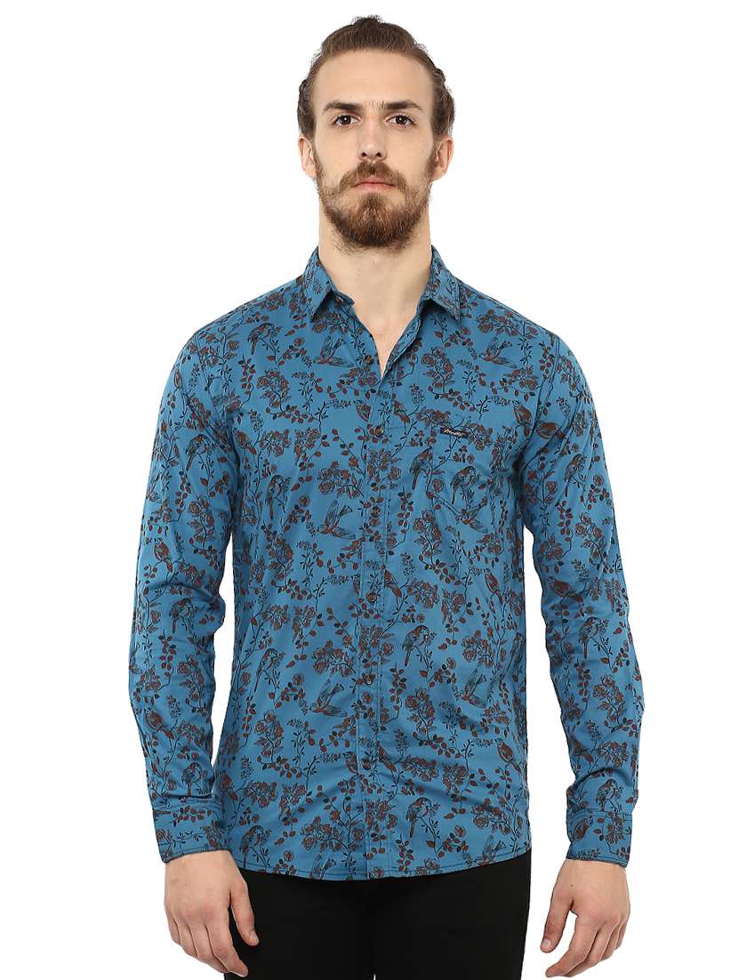 blue floral printed casual shirt