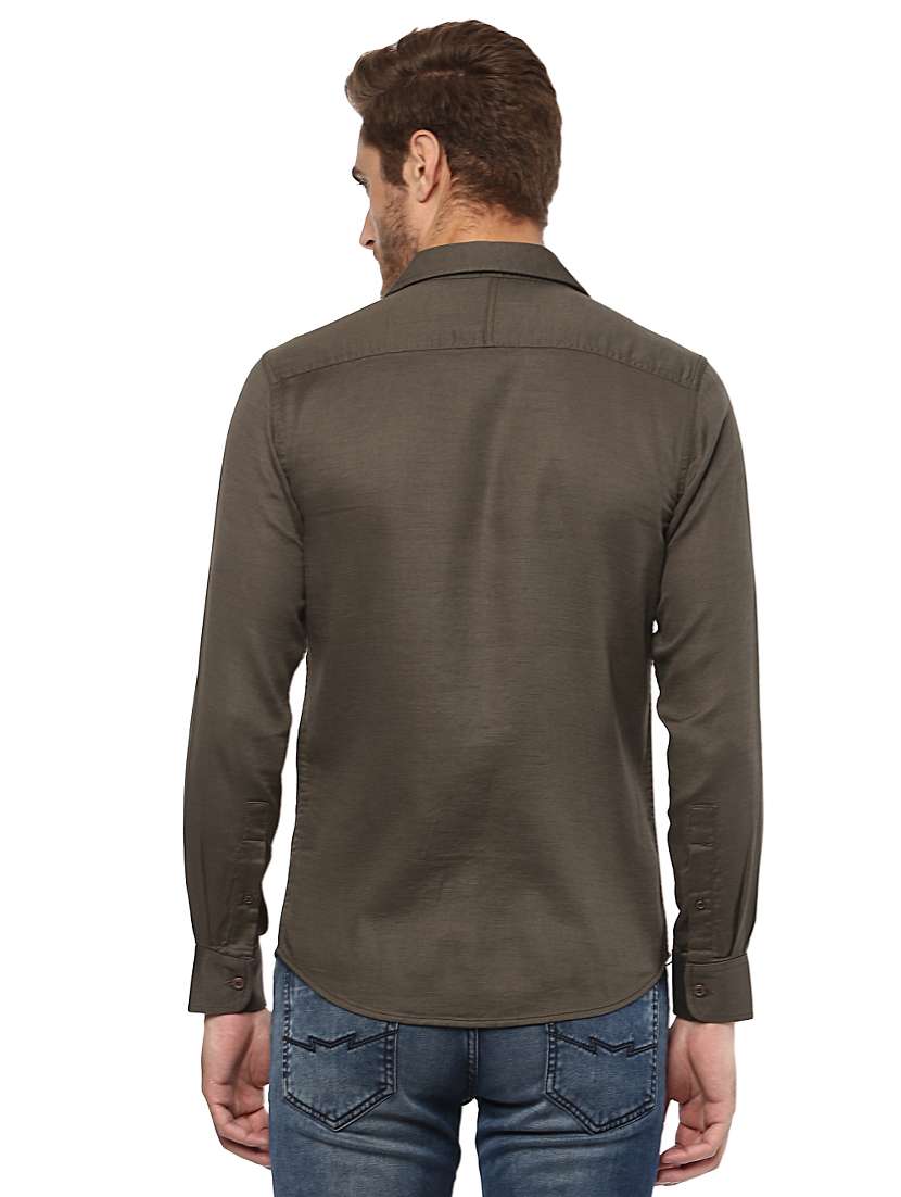 olive green solid casual shirt - 15772887 - Standard Image - 2