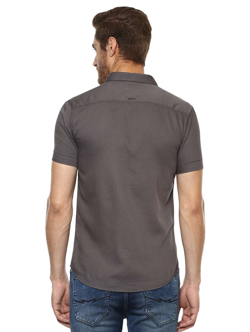grey solid casual shirt - 15772902 - Standard Image - 2