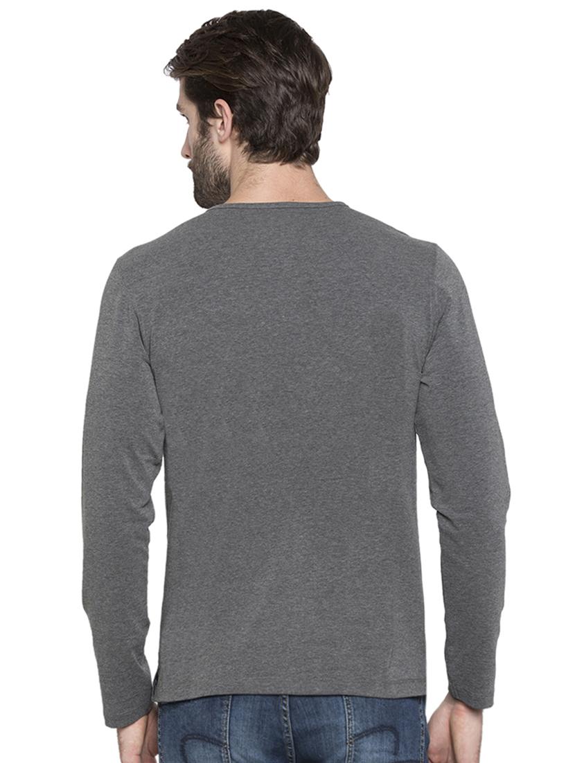 solid grey henley neck t-shirt - 15772915 - Standard Image - 2