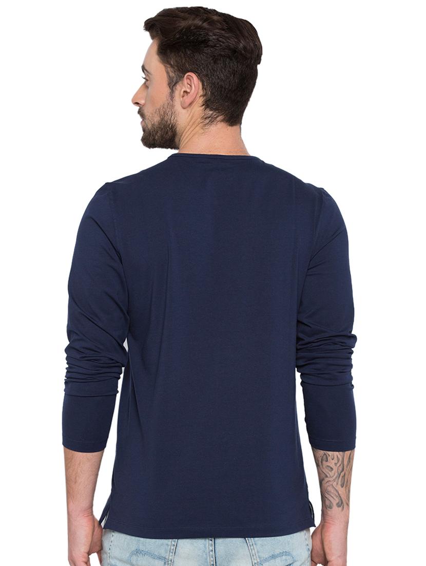 solid blue henley neck t-shirt - 15772920 - Standard Image - 2