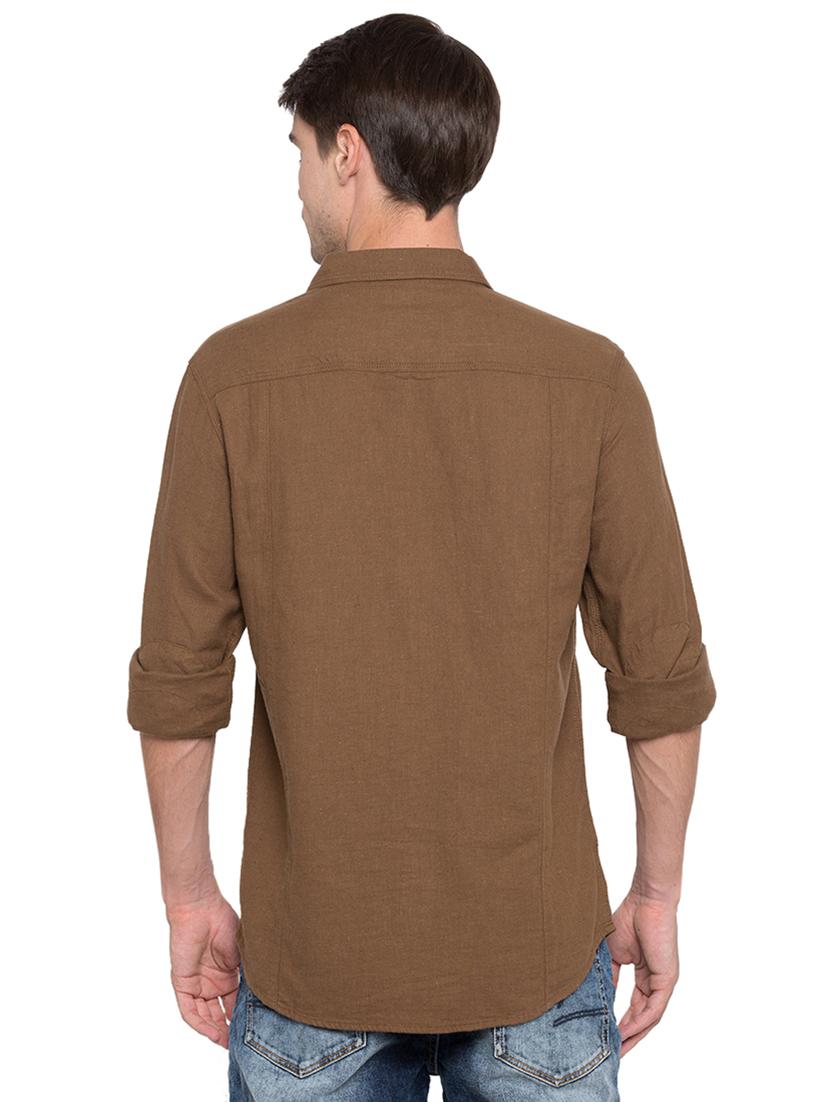 brown solid casual shirt - 15773048 - Standard Image - 2
