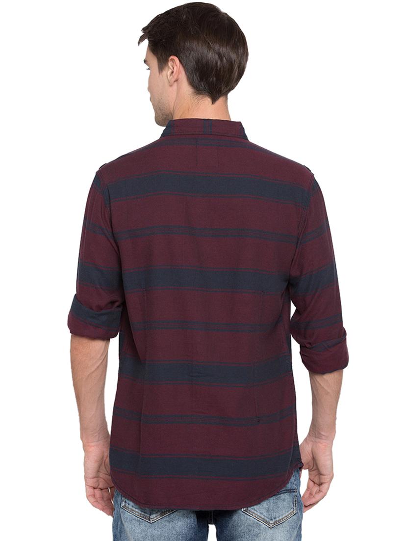 maroon striped casual shirt - 15773145 - Standard Image - 2