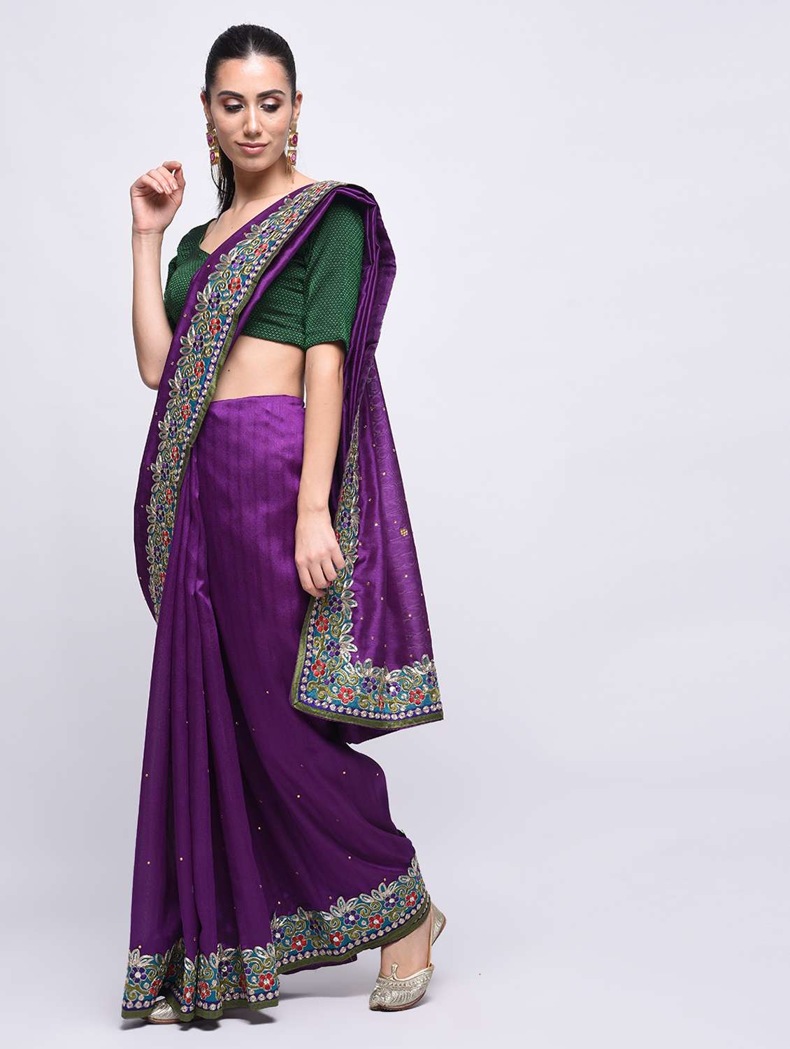 floral embroidered embellished saree with blouse