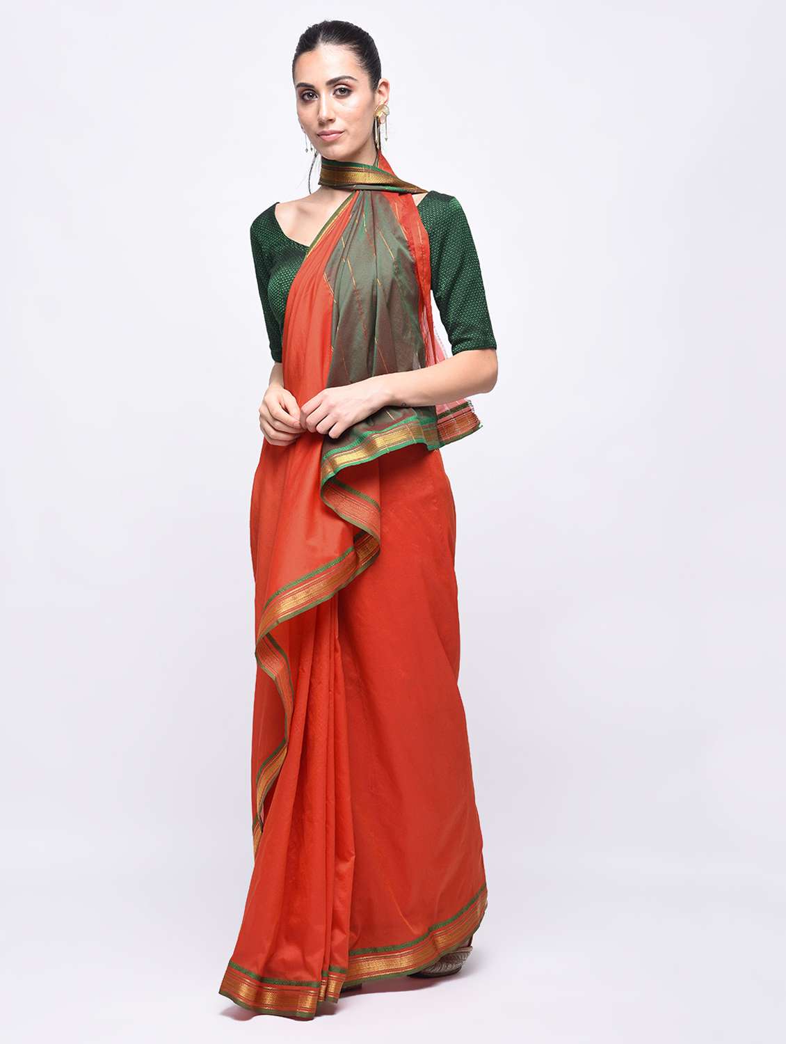 gold bordered solid saree with blouse